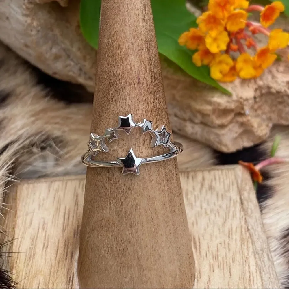 Multi Star Cluster Sterling Silver Ring Size 8